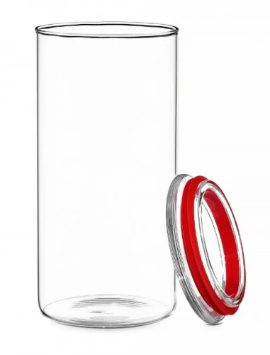 TECO банка д/сыпучих продуктов из стекла 1,2 л c красной вставкой TC-J1200-02RD